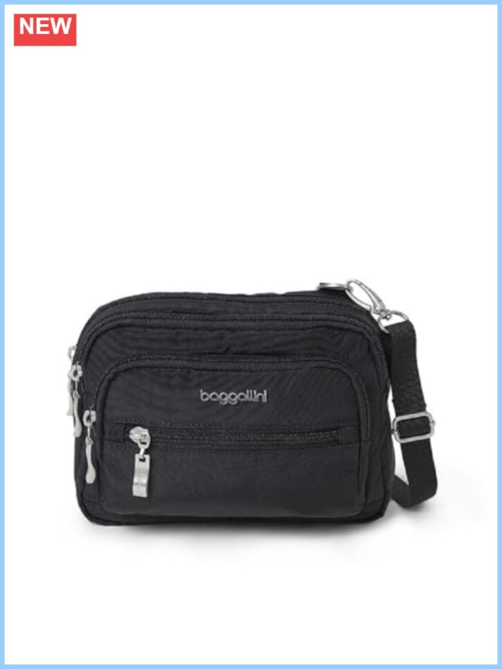 Baggallini Triple Zip Small Crossbody Bag Lightweight Convertible Belt Bag